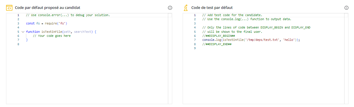 La case de code de réponse du candidat initial à gauche, et la case de code de test du candidat initial à droite.
